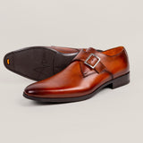 NY24 - Cognac Brown Patina Leather - Single Monk Shoes