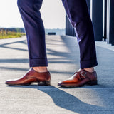 NY24 - Cognac Brown Patina Leather - Single Monk Shoes